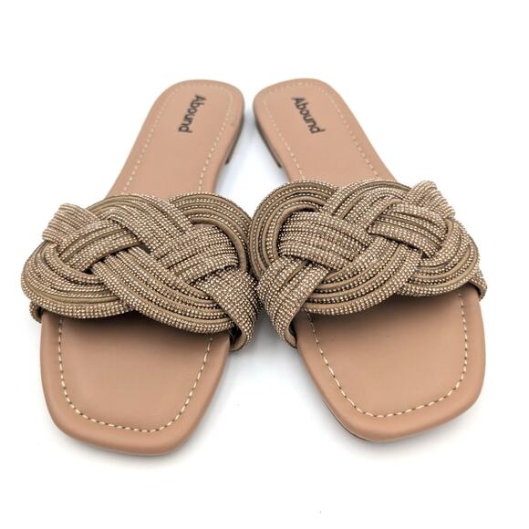 Abound Imani Flat Sandals Rhinestone Slip-On Women's Tan Mocha Size US7.5 - Picture 2 of 10